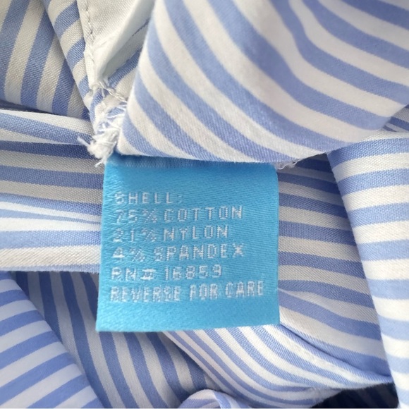 J. McLaughlin Sleeveless Blue White Stripe Blouse Button Down Peplum Hem - Picture 2 of 6